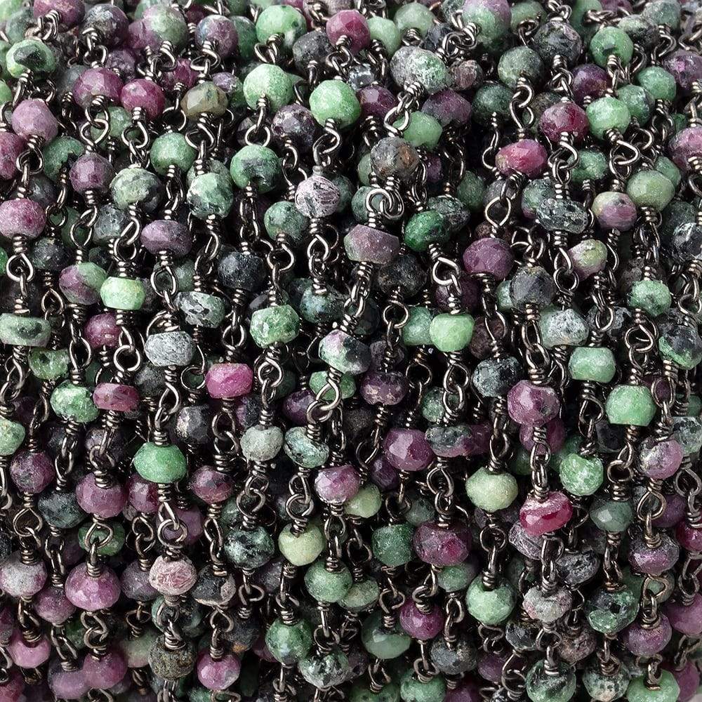 3mm Matte Ruby in Zoisite faceted rondelle Black Gold Chain by the foot 36 pieces (ONLINE ORDER ONLY)
