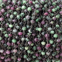 3mm Matte Ruby in Zoisite faceted rondelle Black Gold Chain by the foot 36 pieces (ONLINE ORDER ONLY)