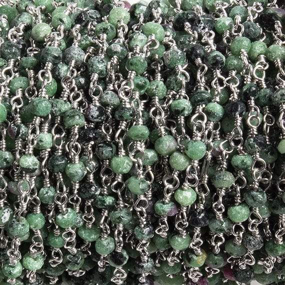 3mm Matte Ruby in Zoisite faceted rondelle Silver Chain by the foot 36 pieces (ONLINE ORDER ONLY)