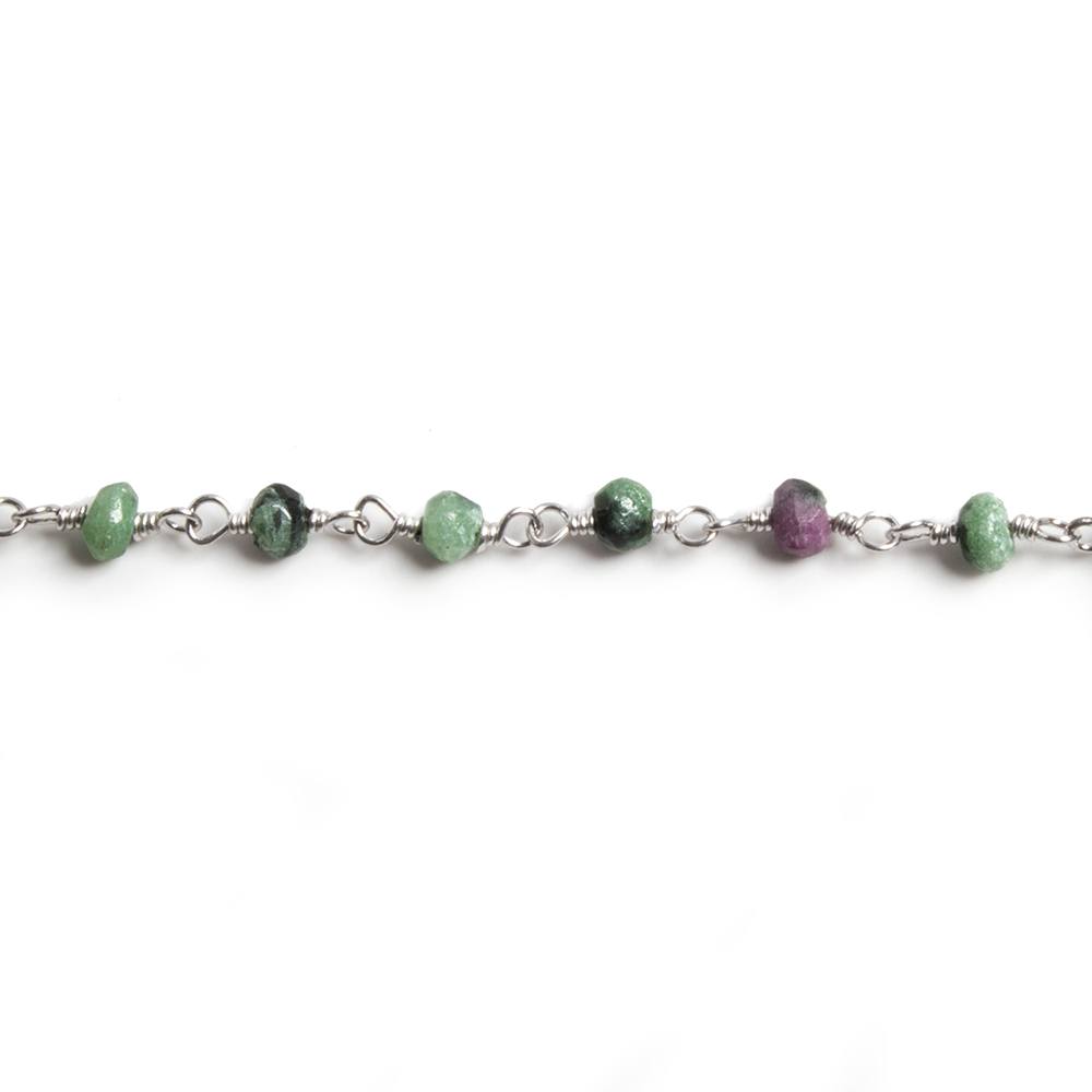 3mm Matte Ruby in Zoisite faceted rondelle Silver Chain by the foot 36 pieces (ONLINE ORDER ONLY)