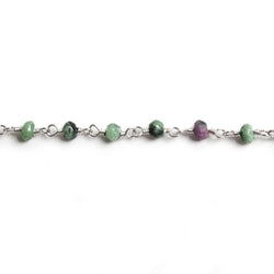 3mm Matte Ruby in Zoisite faceted rondelle Silver Chain by the foot 36 pieces (ONLINE ORDER ONLY)
