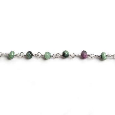 3mm Matte Ruby in Zoisite faceted rondelle Silver Chain by the foot 36 pieces (ONLINE ORDER ONLY)