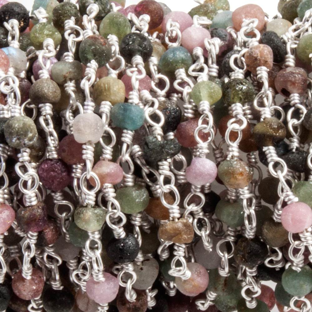 3mm Matte Tourmaline faceted rondelle Silver plated Chain by the foot 35 beads (ONLINE ORDER ONLY)