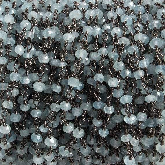 3mm Milky Aquamarine faceted rondelle Black Gold Chain by the foot 36 pieces (ONLINE ORDER ONLY)