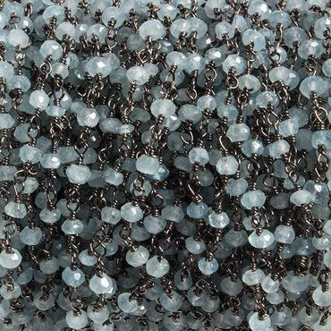 3mm Milky Aquamarine faceted rondelle Black Gold Chain by the foot 36 pieces (ONLINE ORDER ONLY)