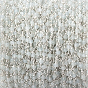 3mm Milky Aquamarine Faceted Rondelles on Silver Plated Chain (ONLINE ORDER ONLY)