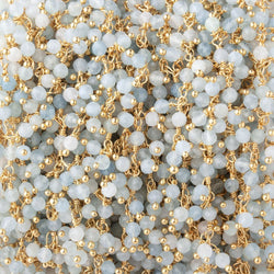 3mm Milky Aquamarine micro-faceted round Gold Dangling Chain by the foot (ONLINE ORDER ONLY)
