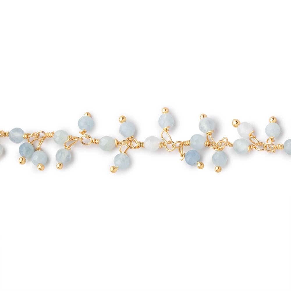 3mm Milky Aquamarine micro-faceted round Gold Dangling Chain by the foot (ONLINE ORDER ONLY)