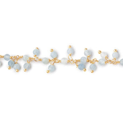 3mm Milky Aquamarine micro-faceted round Gold Dangling Chain by the foot (ONLINE ORDER ONLY)