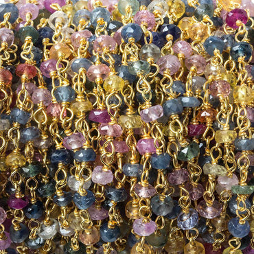 3mm Multi Color Sapphire faceted rondelle Vermeil Chain by the foot 45 pieces (ONLINE ORDER ONLY)