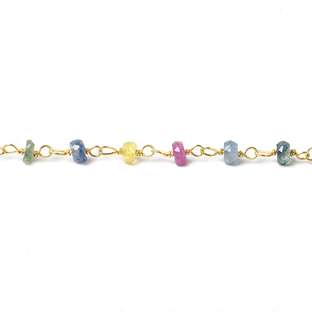 3mm Multi Color Sapphire faceted rondelle Vermeil Chain by the foot 45 pieces (ONLINE ORDER ONLY)
