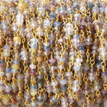 3mm Multi Color Madagascar Sapphire micro faceted rondelle Trio Vermeil Chain per (ONLINE ORDER ONLY)