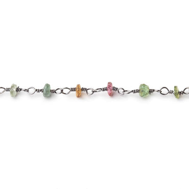 3mm Multi Color Tourmaline Faceted Rondelle Black Gold .925 Silver Chain by the foot (ONLINE ORDER ONLY)