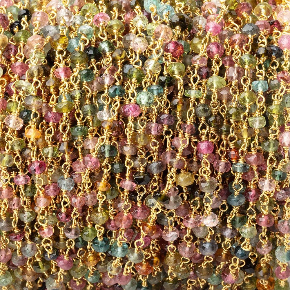 3mm Multi Color Tourmaline Faceted Rondelles on Vermeil Hand-Wrapped Chain (ONLINE ORDER ONLY)