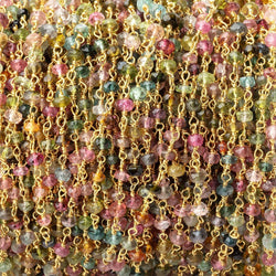 3mm Multi Color Tourmaline Faceted Rondelles on Vermeil Hand-Wrapped Chain (ONLINE ORDER ONLY)