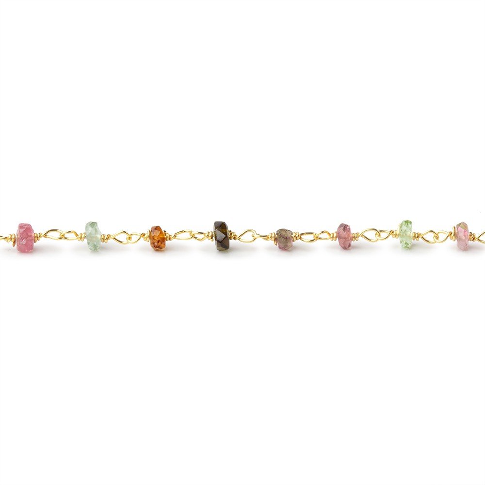 3mm Multi Color Tourmaline Faceted Rondelles on Vermeil Hand-Wrapped Chain (ONLINE ORDER ONLY)