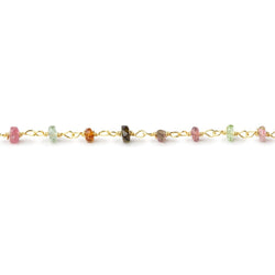 3mm Multi Color Tourmaline Faceted Rondelles on Vermeil Hand-Wrapped Chain (ONLINE ORDER ONLY)
