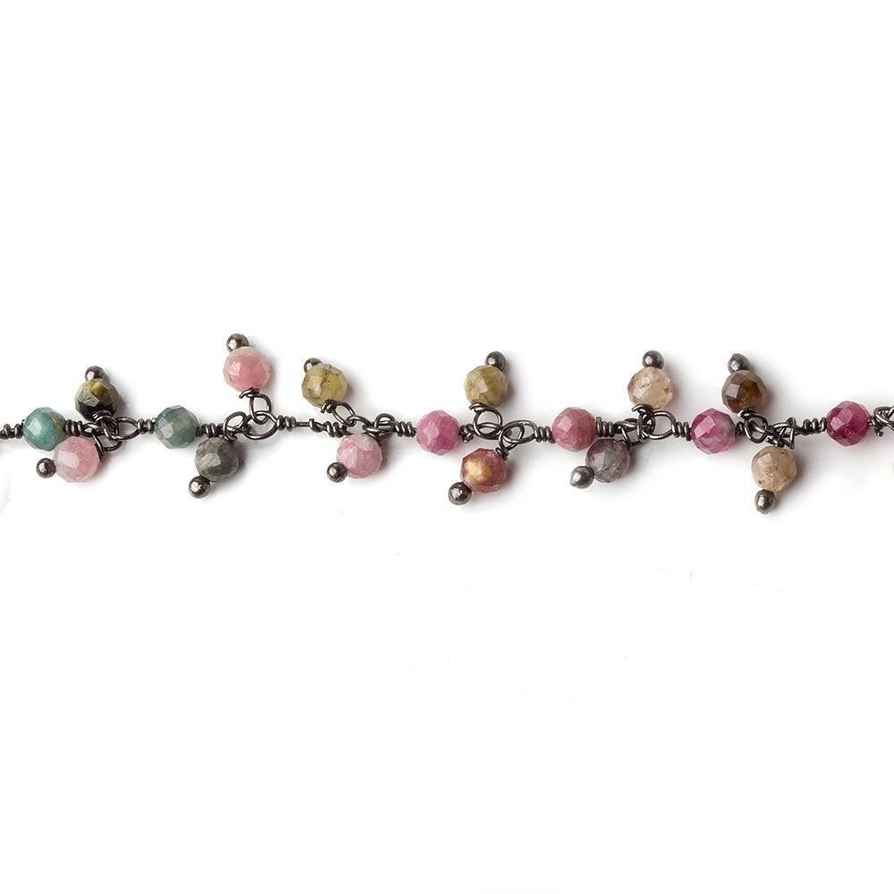 3mm Multi Color Tourmaline micro-faceted round Black Gold Dangling Chain by the foot (ONLINE ORDER ONLY)