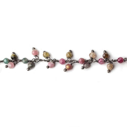3mm Multi Color Tourmaline micro-faceted round Black Gold Dangling Chain by the foot (ONLINE ORDER ONLY)