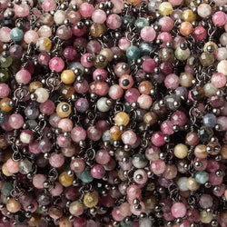 3mm Multi Color Tourmaline micro-faceted round Black Gold Dangling Chain by the foot (ONLINE ORDER ONLY)