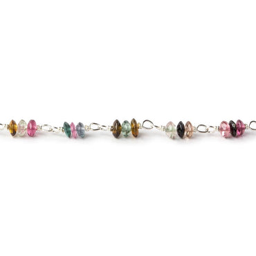 3mm Multi Color Tourmaline Rondelle Trio Silver .925 Chain by the foot 90 beads per (ONLINE ORDER ONLY)