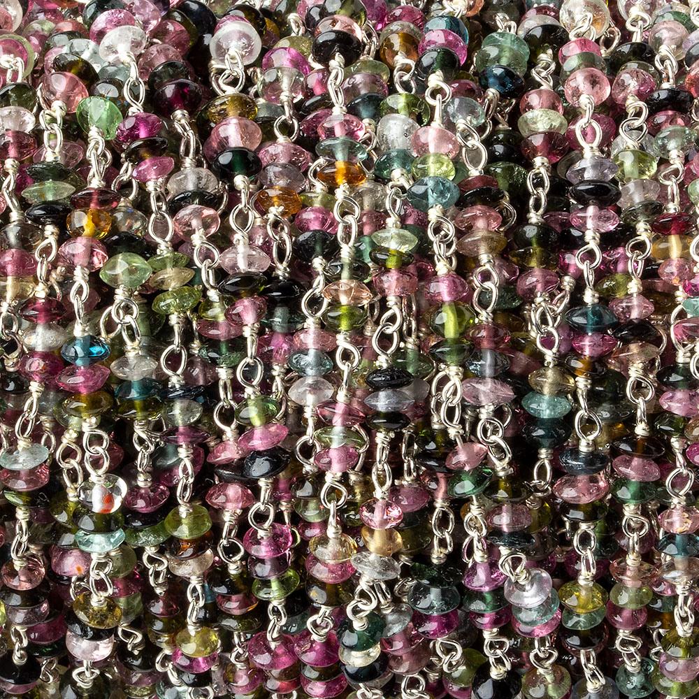 3mm Multi Color Tourmaline Rondelle Trio Silver .925 Chain by the foot 90 beads per (ONLINE ORDER ONLY)