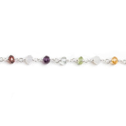 3mm Multi Gemstone faceted rondelle .925 Silver Chain by the foot 33 beads (ONLINE ORDER ONLY)