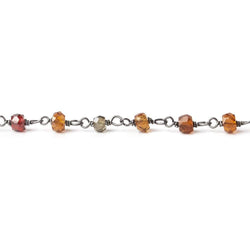 3mm Multi Gemstone faceted rondelle Black Gold plated Silver Chain