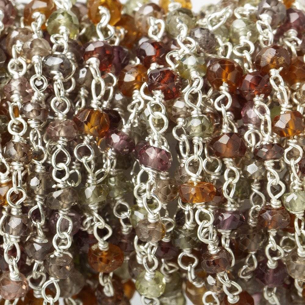 3mm Multi Gemstone faceted rondelle Silver Chain by the foot (ONLINE ORDER ONLY)
