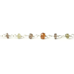3mm Multi Gemstone faceted rondelle Silver Chain by the foot (ONLINE ORDER ONLY)