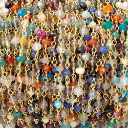 3mm Multi Gemstone Faceted Rondelle Vermeil Chain (ONLINE ORDER ONLY)