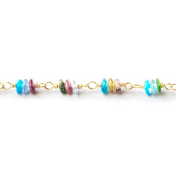 3mm Multi Gemstone plain rondelle clusters Gold Chain by the foot 99 beads (ONLINE ORDER ONLY)
