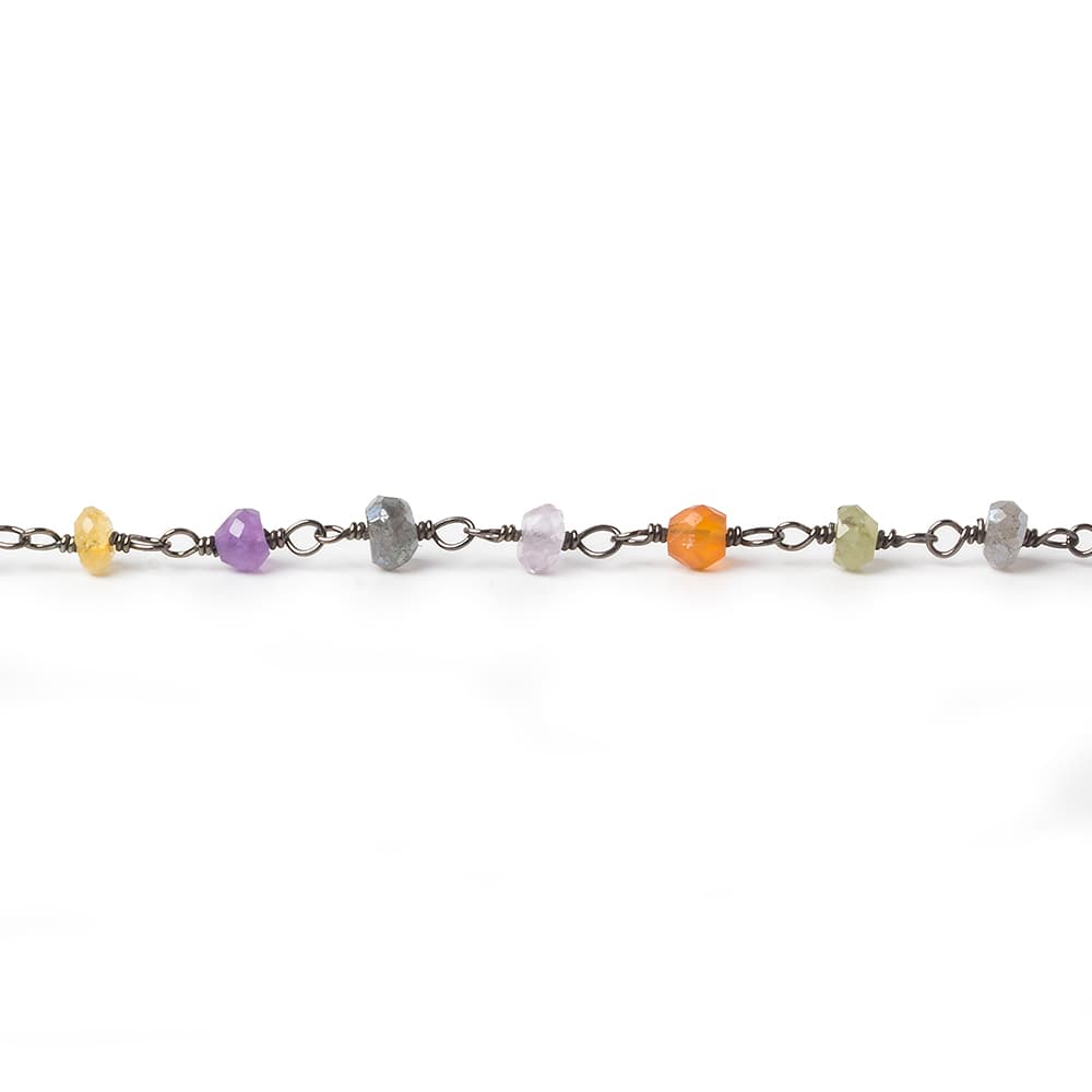 3mm Multi Gemstone rondelle Black Gold plated Silver .925 Chain by the foot 45 pcs (ONLINE ORDER ONLY)