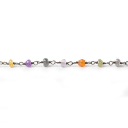 3mm Multi Gemstone rondelle Black Gold plated Silver .925 Chain by the foot 45 pcs (ONLINE ORDER ONLY)
