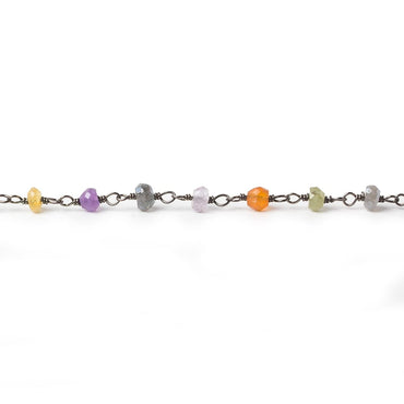 3mm Multi Gemstone rondelle Black Gold plated Silver .925 Chain by the foot 45 pcs (ONLINE ORDER ONLY)