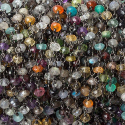3mm Multi Gemstone rondelle Black Gold plated Silver .925 Chain by the foot 45 pcs (ONLINE ORDER ONLY)