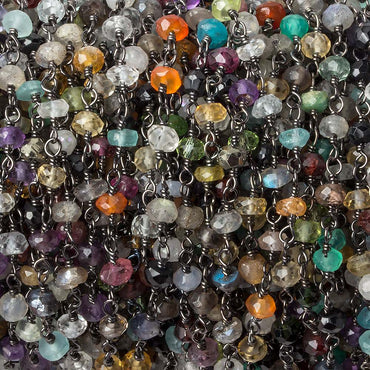 3mm Multi Gemstone rondelle Black Gold plated Silver .925 Chain by the foot 45 pcs (ONLINE ORDER ONLY)