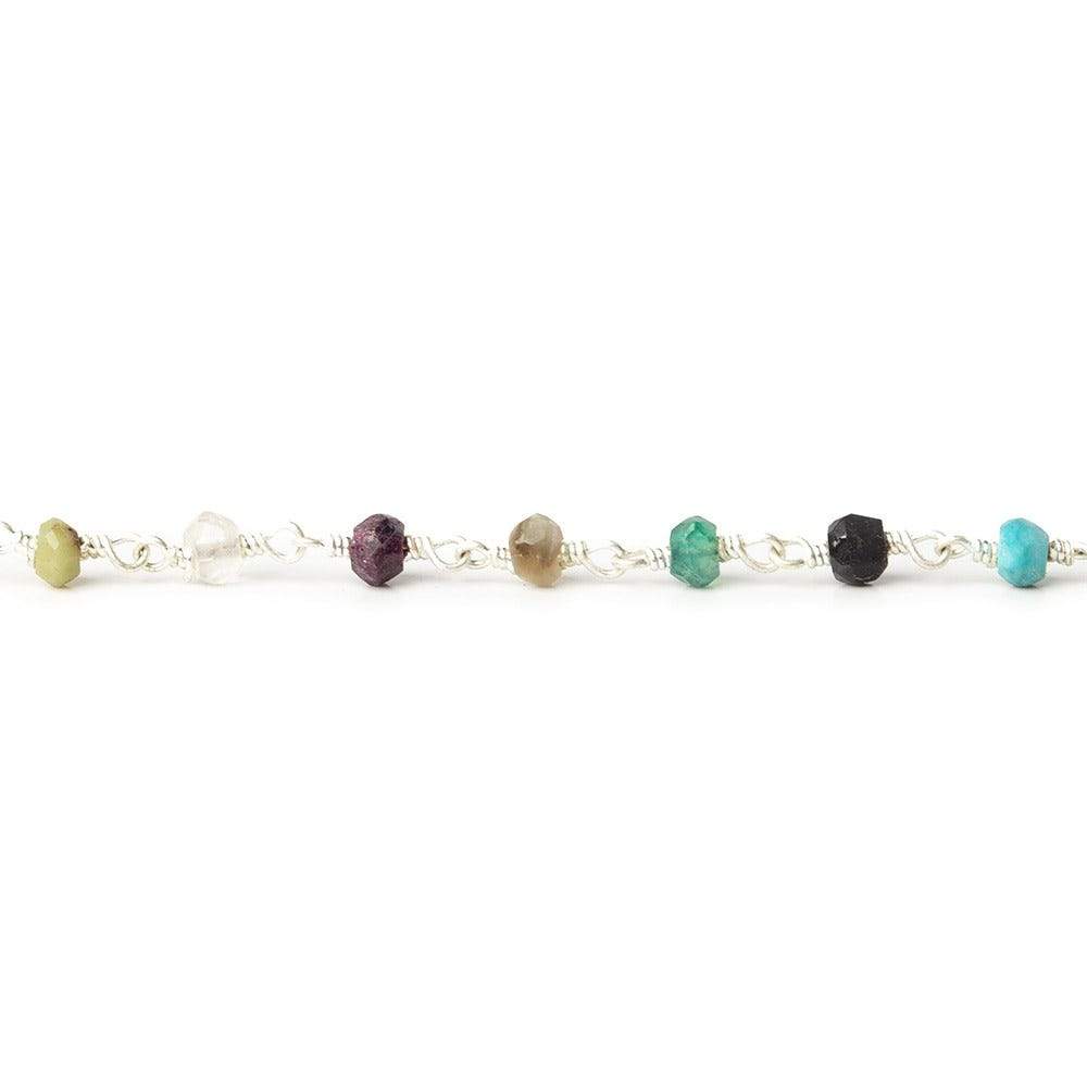 3mm Multi-Gemstone Silver plated Chain by the foot (ONLINE ORDER ONLY)