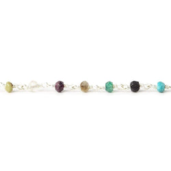 3mm Multi-Gemstone Silver plated Chain by the foot (ONLINE ORDER ONLY)