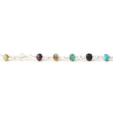 3mm Multi-Gemstone Silver plated Chain by the foot (ONLINE ORDER ONLY)
