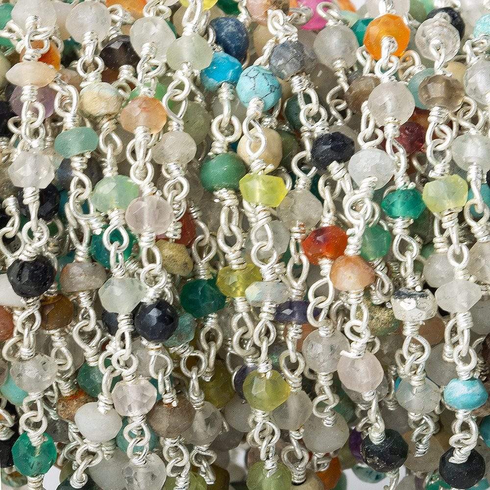 3mm Multi-Gemstone Silver plated Chain by the foot (ONLINE ORDER ONLY)