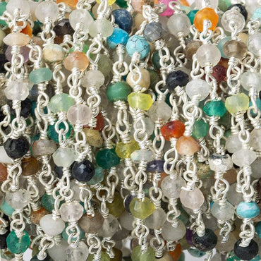 3mm Multi-Gemstone Silver plated Chain by the foot (ONLINE ORDER ONLY)