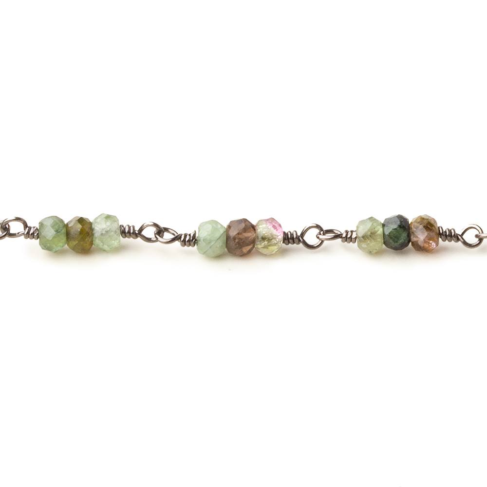 3mm Multi Tourmaline micro faceted round Trio Black Gold Chain by the foot 73 beads per (ONLINE ORDER ONLY)