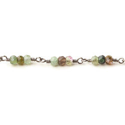 3mm Multi Tourmaline micro faceted round Trio Black Gold Chain by the foot 73 beads per (ONLINE ORDER ONLY)
