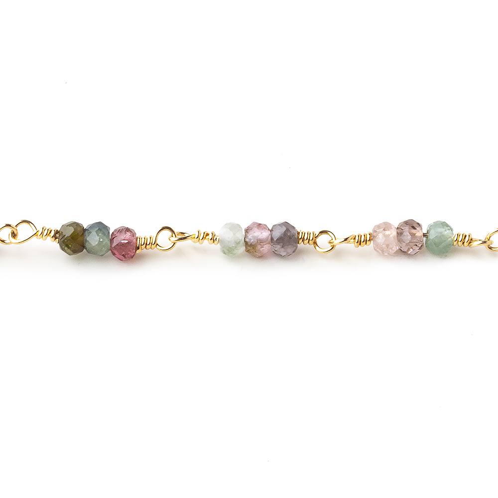 3mm Multi Tourmaline micro faceted round Trio Gold Chain by the foot 73 beads per (ONLINE ORDER ONLY)
