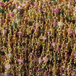 3mm Multi Tourmaline plain rondelle Gold plated Chain by the foot 30 pcs (ONLINE ORDER ONLY)