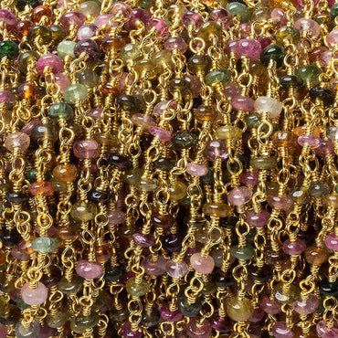 3mm Multi Tourmaline plain rondelle Gold plated Chain by the foot 30 pcs (ONLINE ORDER ONLY)