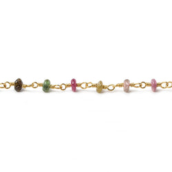3mm Multi Tourmaline plain rondelle Gold plated Chain by the foot 30 pcs (ONLINE ORDER ONLY)