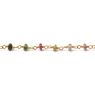 3mm Multi Tourmaline plain rondelle Gold plated Chain by the foot 30 pcs (ONLINE ORDER ONLY)
