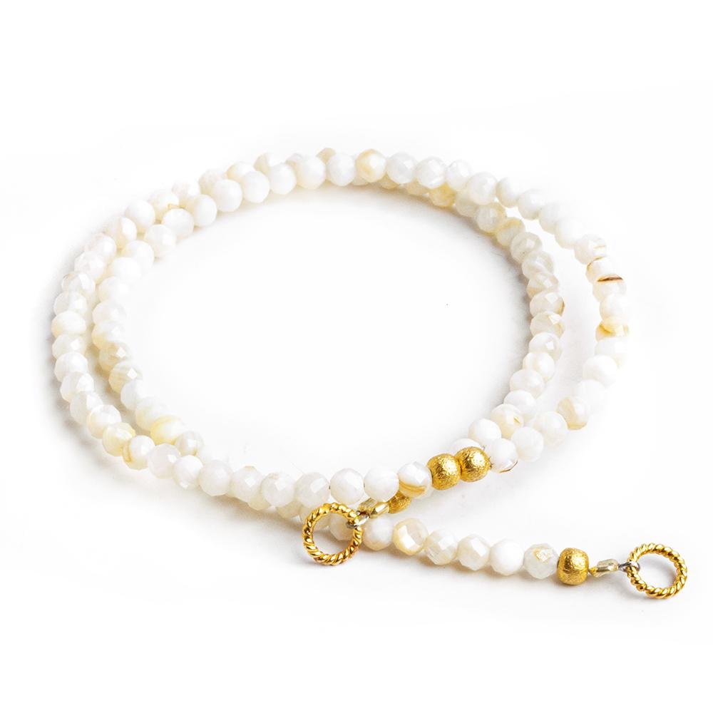 3mm Natural Cream Mother of Pearl microfaceted round beads 13 inch 100 pieces (ONLINE ORDER ONLY)